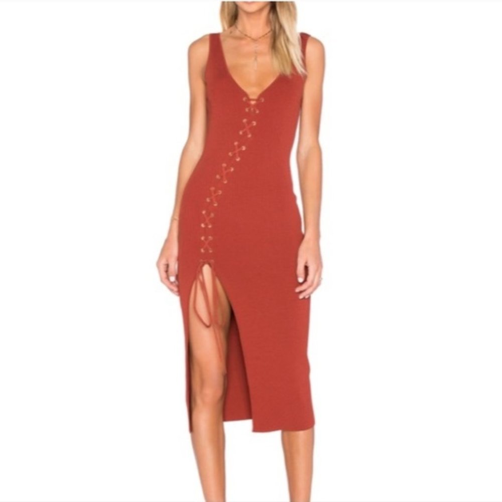 Ronny Kobo Lace Up Bodycon Sexy Sultry Knit Dress